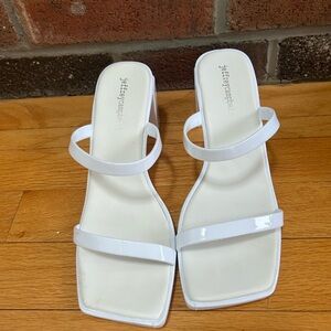 Jeffrey Campbell White Heeled Sandals with Square Toe